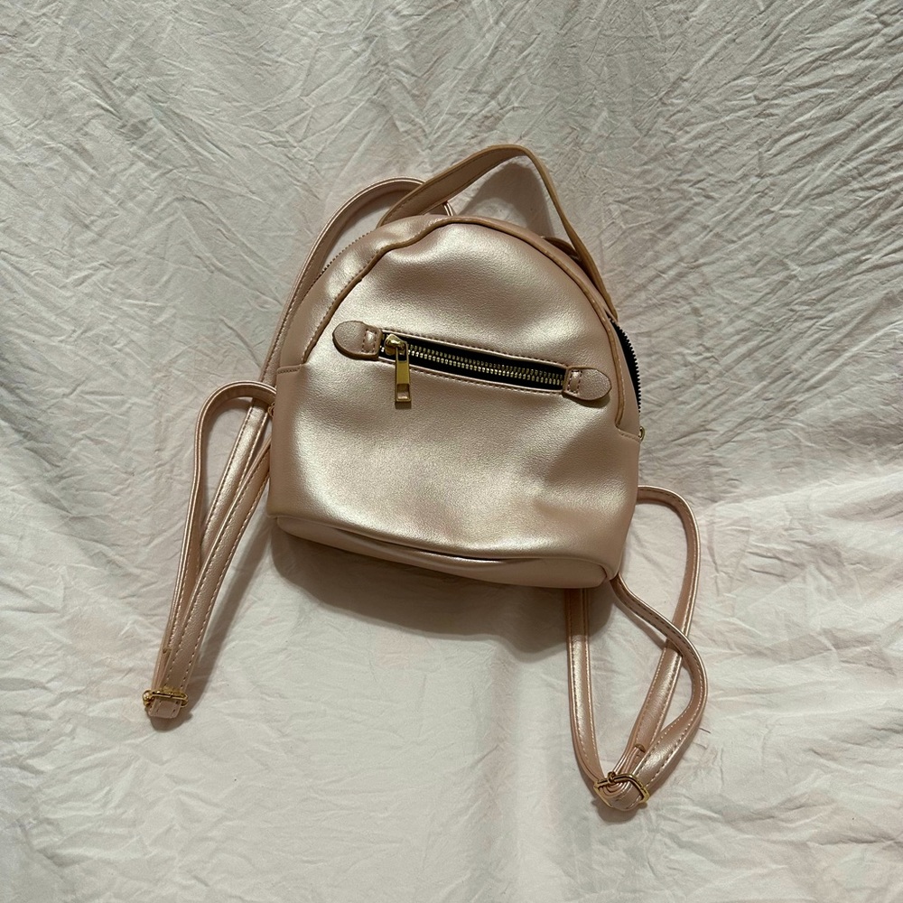 Brand unknown, rose gold, and its mini backpack.